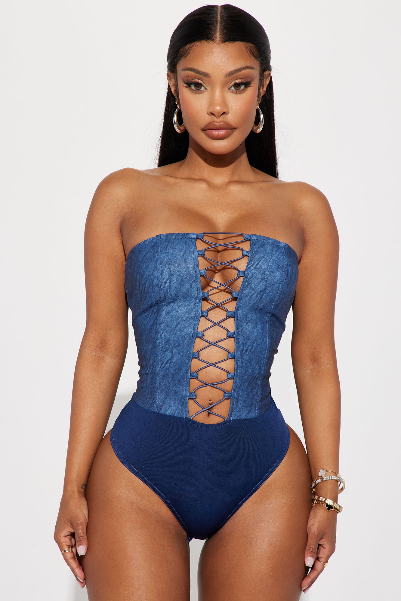 Blue discount strapless bodysuit