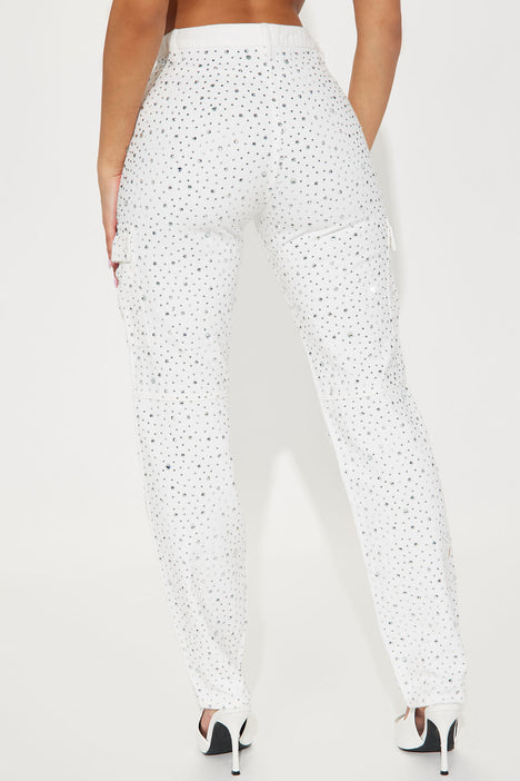 White rhinestone pants top
