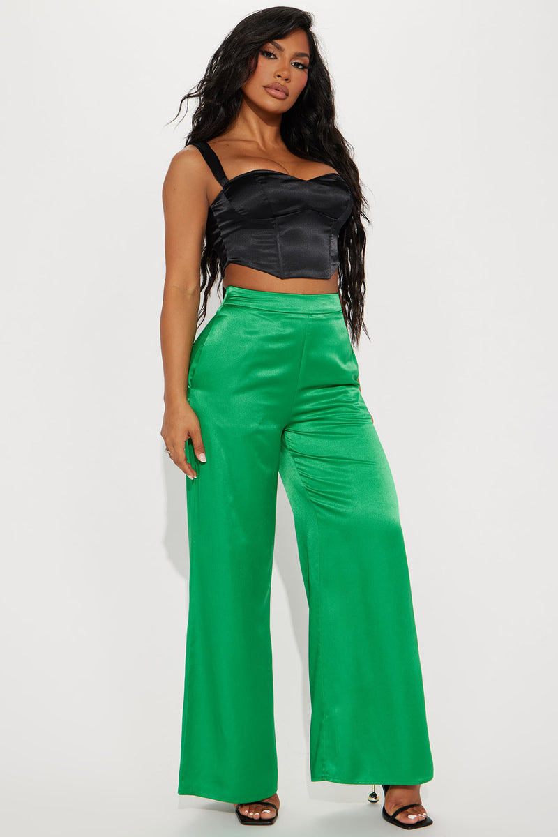 Ashlyn Satin Trouser Pant - Green | Fashion Nova, Pants | Fashion Nova