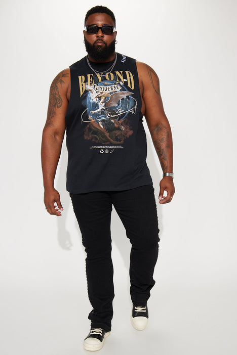 Black sleeveless t shirt mens sales