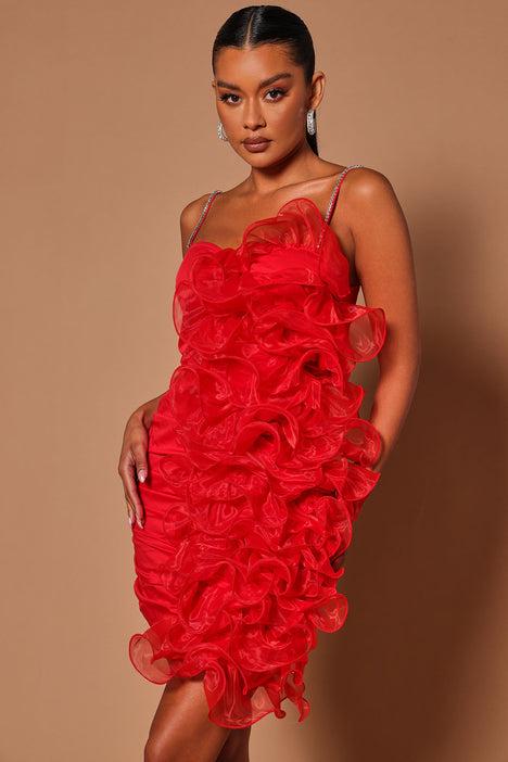 Fashion nova store red ruffle dress