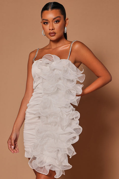 White ruffle best sale dress fashion nova