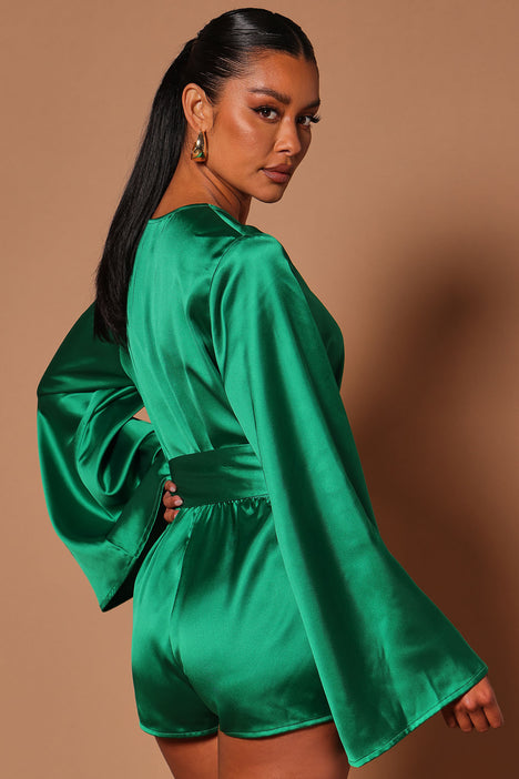 Alicia Satin Romper Green