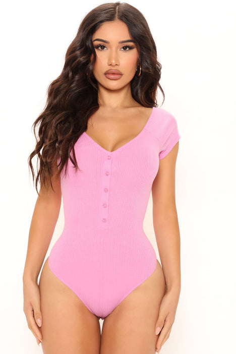 Hot Pink Wide Snatched Rib Racer Bodysuit