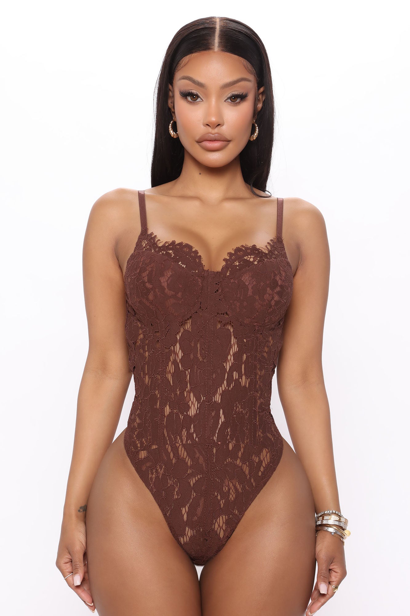 Undeniable Attraction Lace Bodysuit Brown