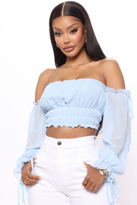 Holland Off Shoulder Top Blue Fashion Nova Shirts Blouses