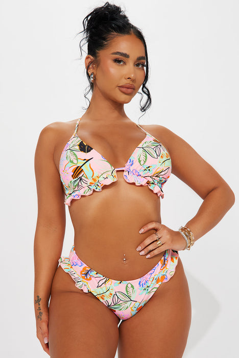 Botanical Dreams Ruffle Bikini Bottom Pink combo