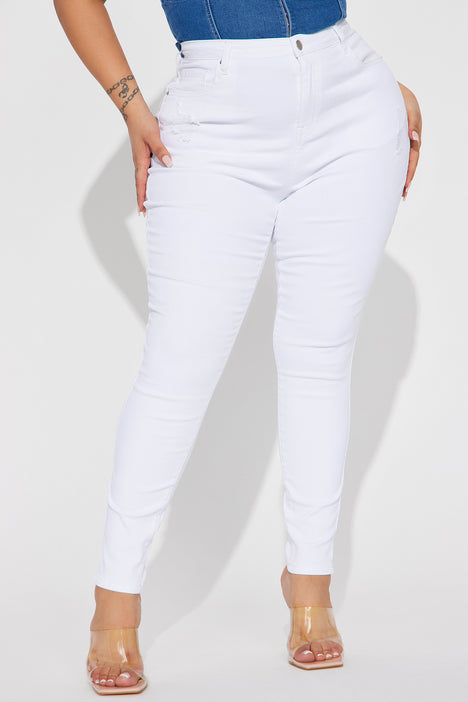 Riley Ripped High Rise Stretch Skinny Jeans - White, Fashion Nova, Jeans