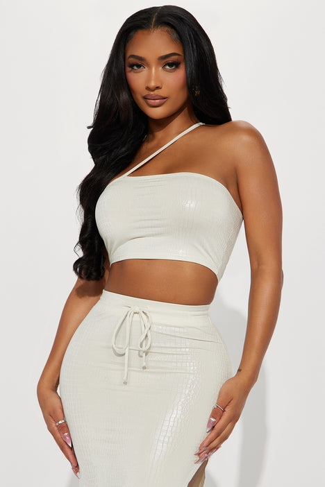 Cream leather skirt sale
