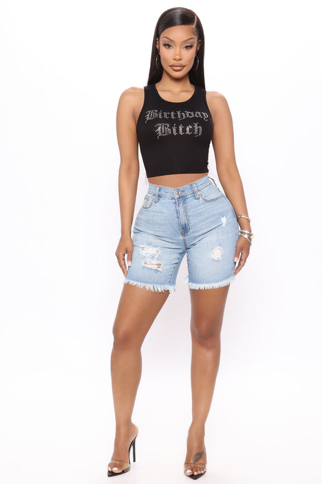 Adrian Mid Rise Distressed Denim Bermudas Light Blue Wash