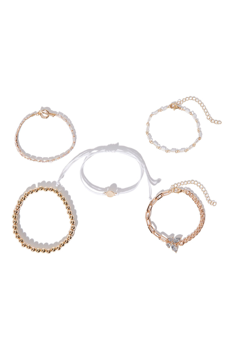Fun In The Meadow 5 Piece Bracelet Set Clear/Gold Fashion Nova