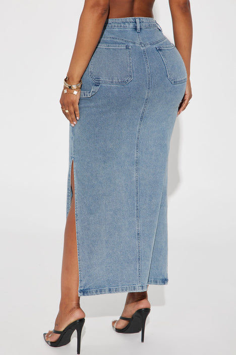 SIDE SLIT DENIM LONG SKIRT