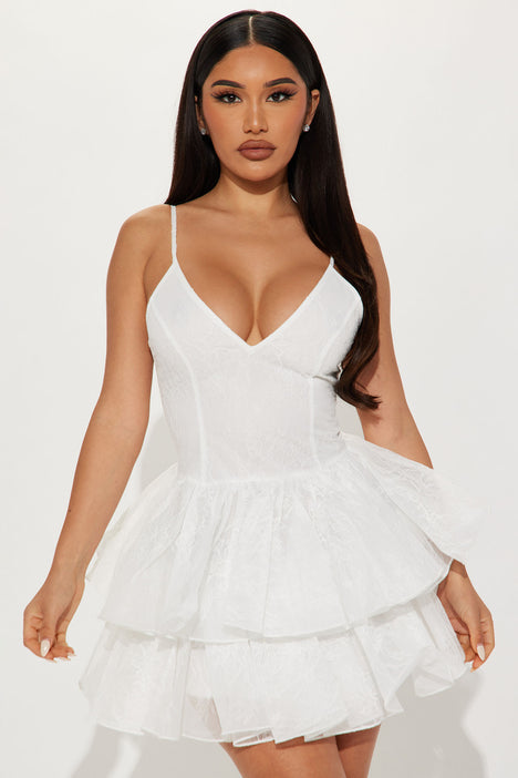 Ensely Ruffle Mini Dress White