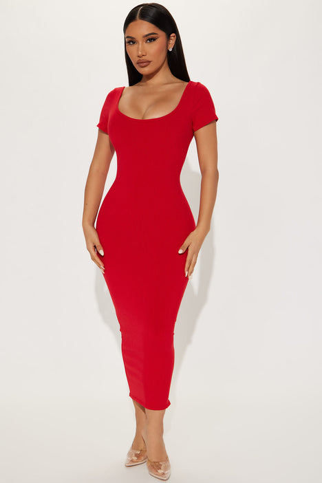 Veronica Snatched Midi Dress Red Fashion Nova Dresses
