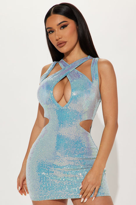 Fashion nova blue sequin store dress
