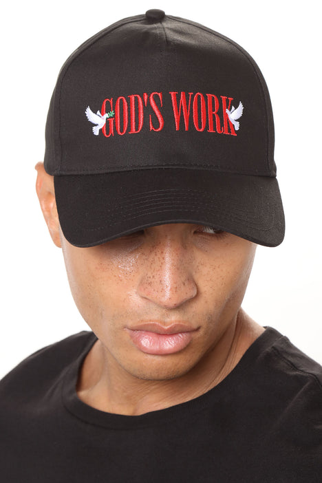 God's Work Strapback Hat - Black, Fashion Nova, Mens Accessories