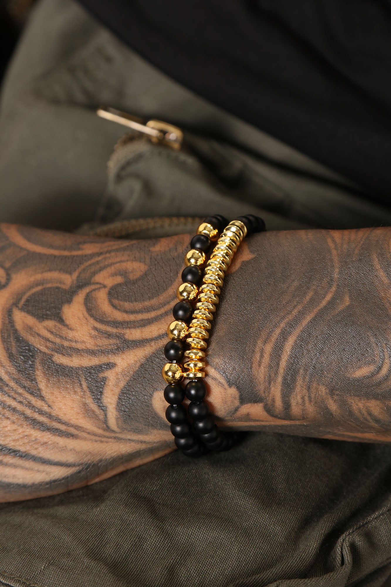 Mens gold beaded bracelet top