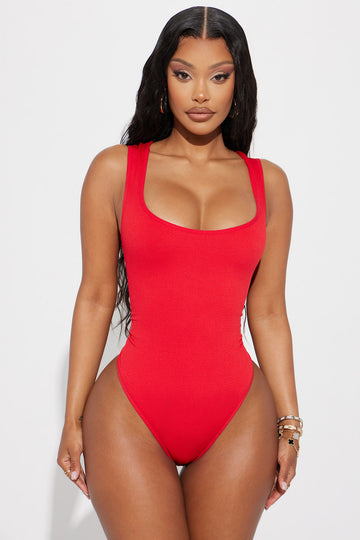 Red one shoulder bodysuit on sale