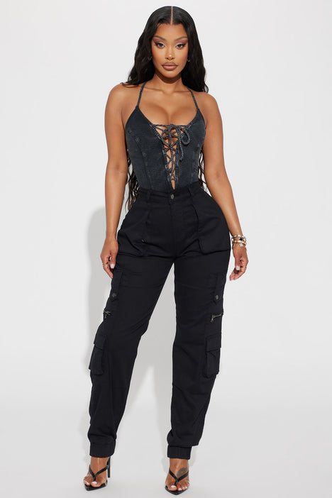Paloma Lace Up Bodysuit - Black, Fashion Nova, Bodysuits