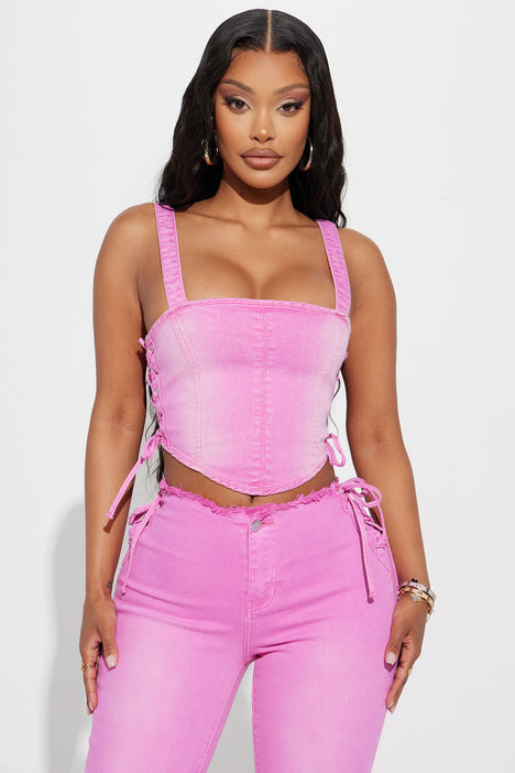 Two piece crop top with puffy sleeves and drawstring pant | PRIVILEGE