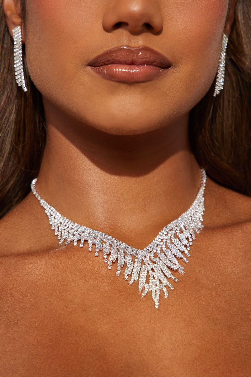Royal Wedding Necklace And Earring Set Clear/Silver Fashion Nova