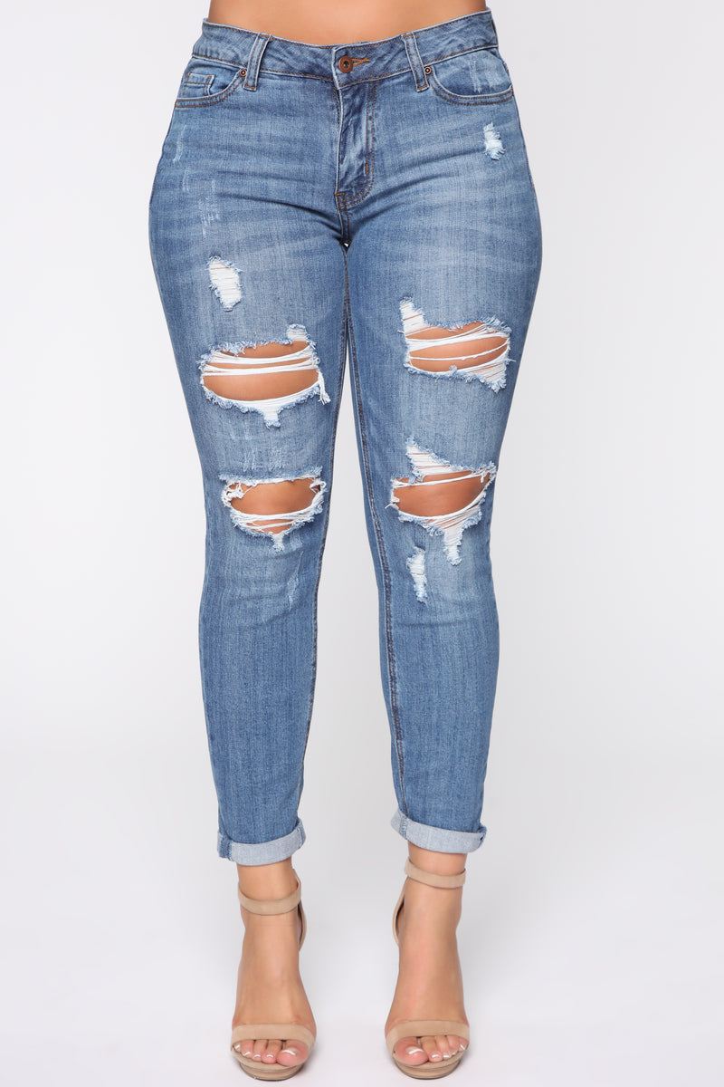 Jane Distressed Cuffed Jeans - Medium Blue Wash | Fashion Nova, Jeans ...