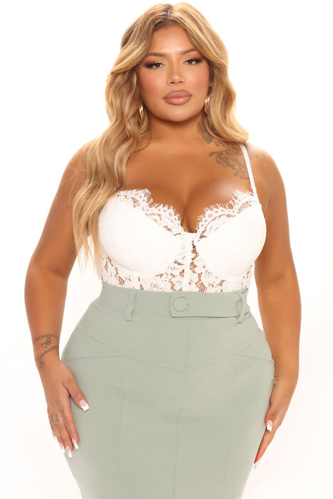White lace 2025 bodysuit with skirt