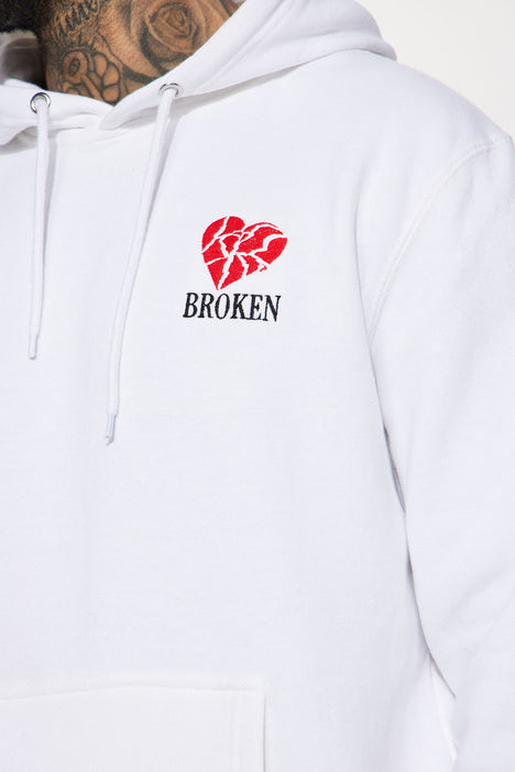 Broken Hearted Embroidered Hoodie White