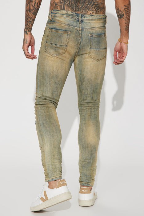 Same Streets Ripped Stacked Skinny Jeans - Vintage Blue Wash