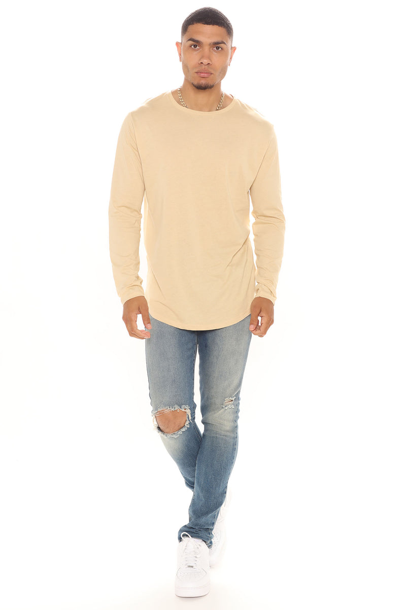 Essential Long Sleeve Scallop Tee - Tan | Fashion Nova, Mens Tees ...