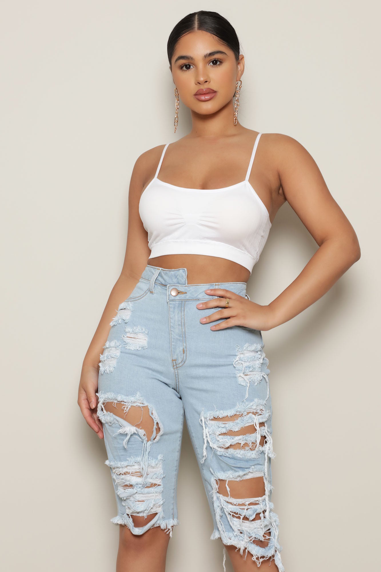 Hang Loose Denim Bermuda Shorts Light Medium Blue Wash