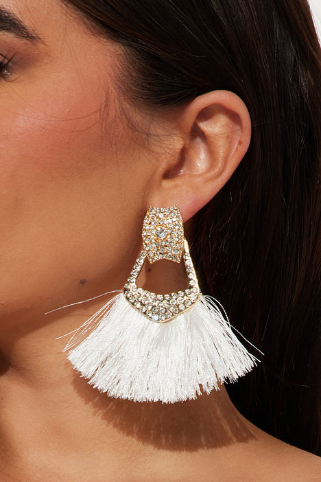 Paparazzi white tassel best sale earrings