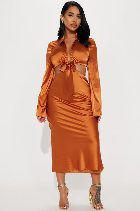 Satin office dress clearance