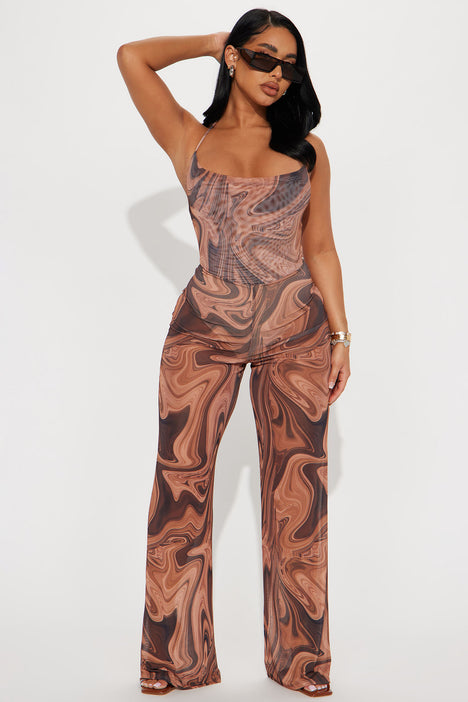 All The Neutrals Mesh Jumpsuit Brown combo