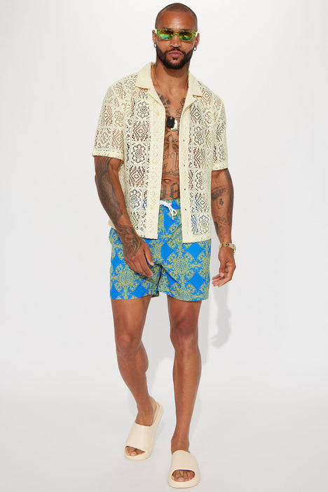 Medallion Swim Trunks Blue
