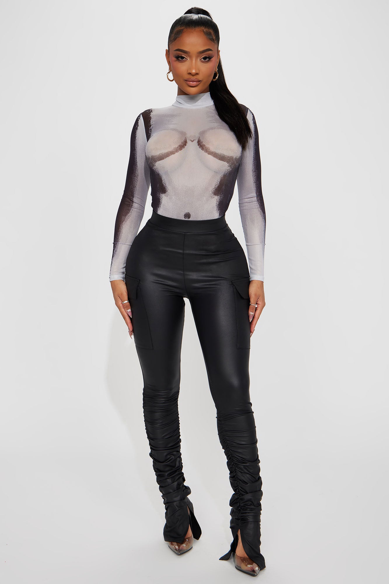 Stacked Up Faux Leather Cargo Legging Black