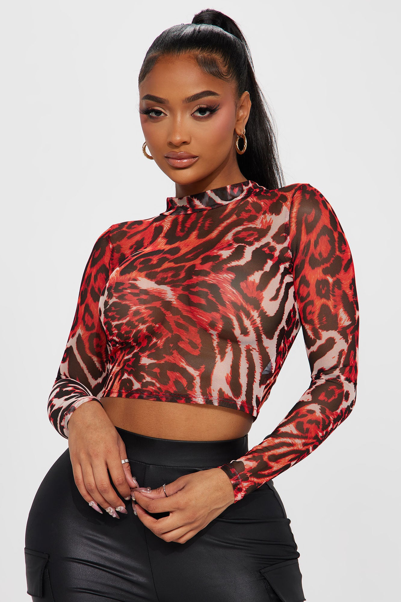 Custom Made Mock Neck Top Red combo