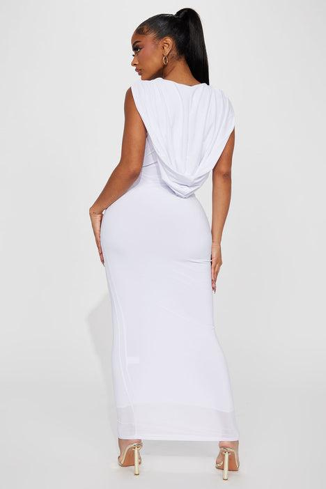 Hooded white dress shop