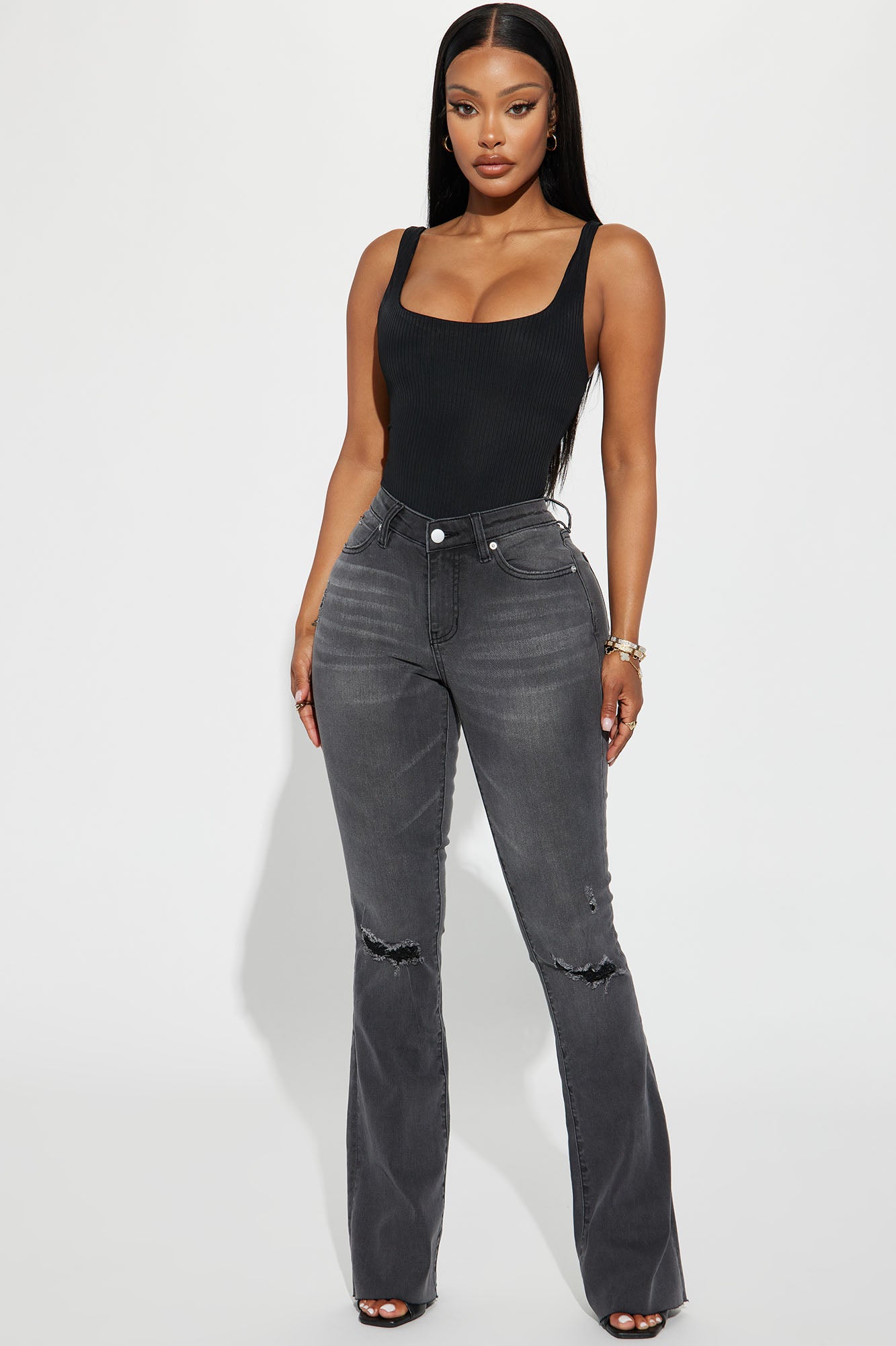 Black stretch top bootcut jeans