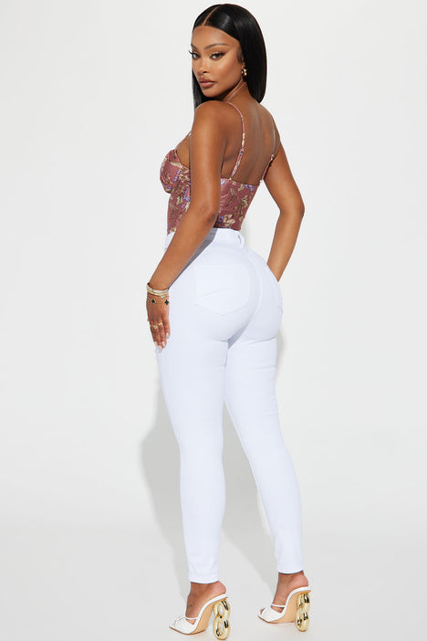 Salem Booty Lifting Ripped High Rise Stretch Skinny Jeans White