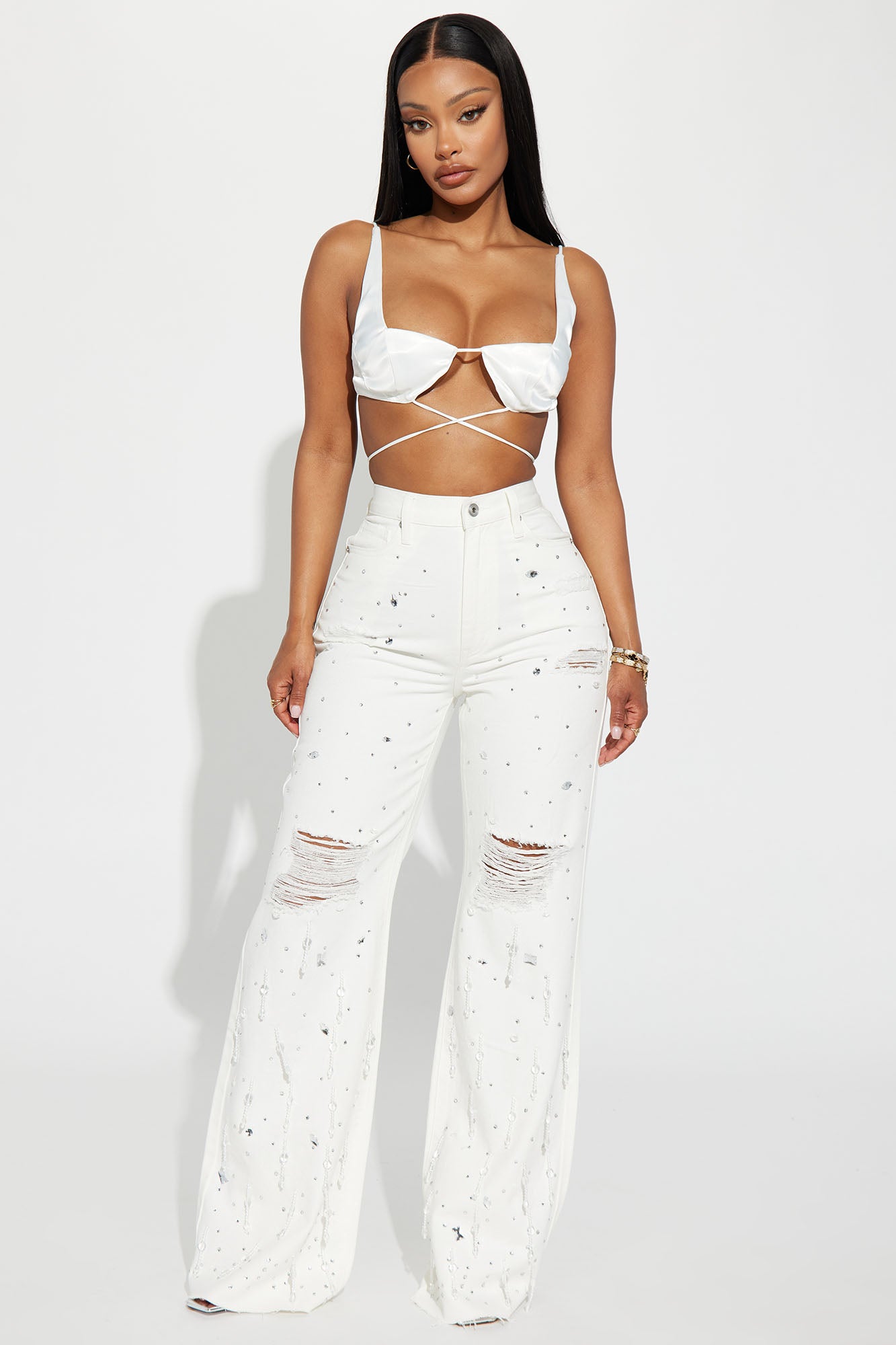 White cropped stretch jeans hot sale