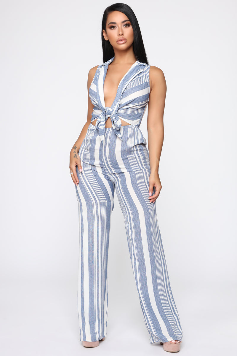 Tie It Together Stripe Jumpsuit - Denim Blue | Fashion Nova, Jumpsuits ...