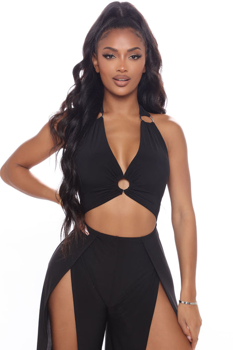 Black slit jumpsuit new arrivals