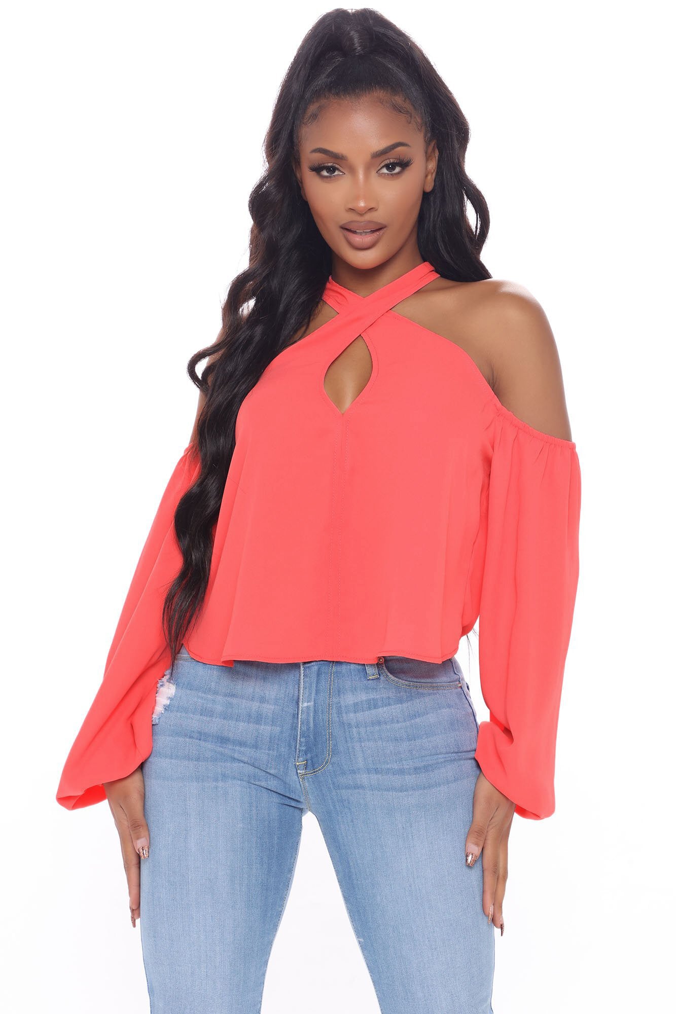 Twist My Words Cold Shoulder Top Coral Fashion Nova Shirts