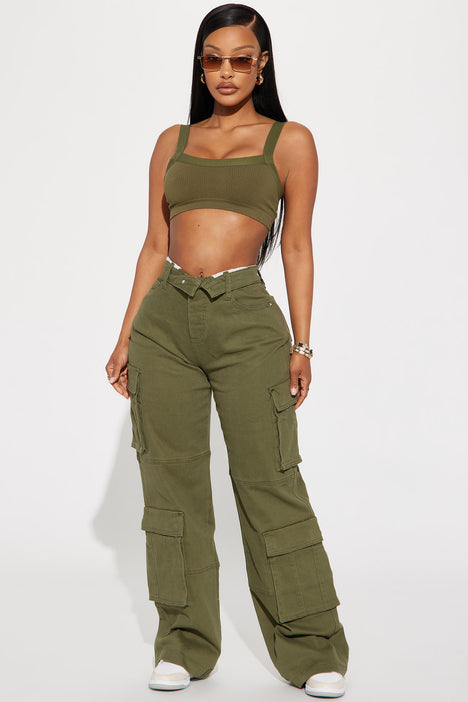 Out For Tonight Fold Over Cargo Pant Olive Fashion Nova Pants