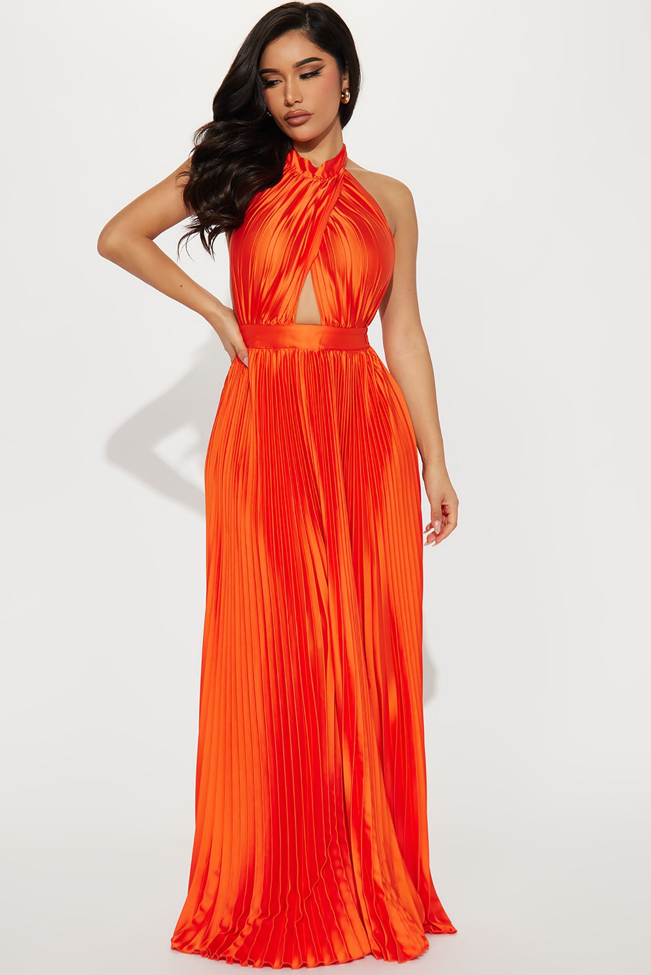 Pia Pleated Maxi Dress Orange