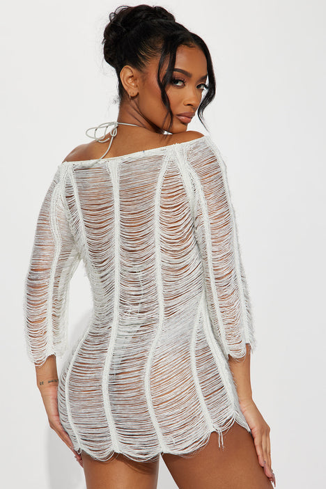 Strolls By The Sea Crochet Dress Cover Up Ivory combo Fashion