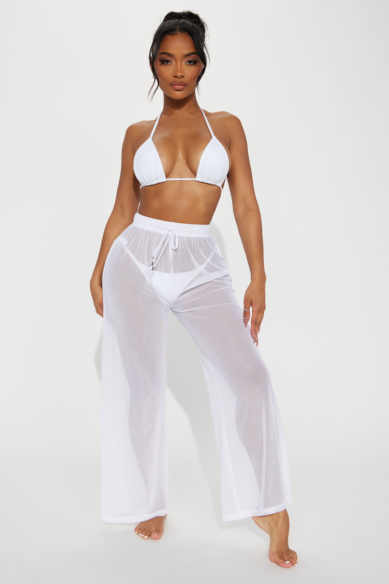 White mesh swim cover up pants online