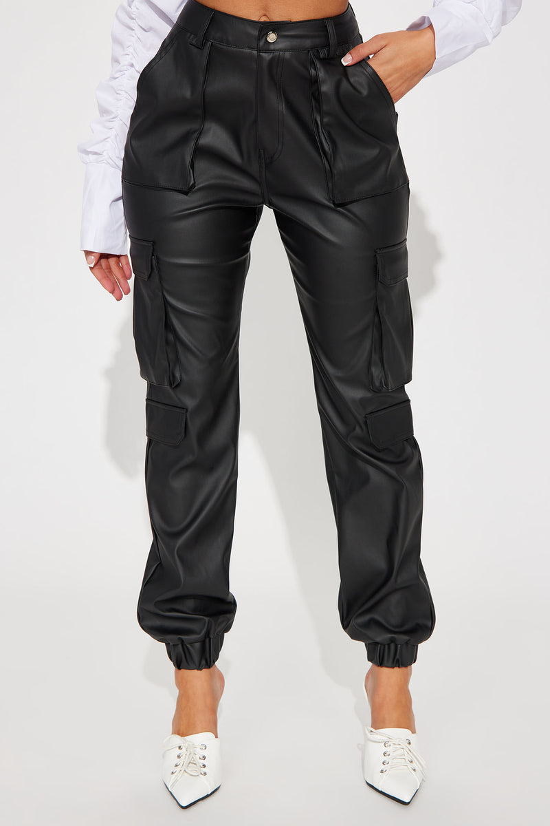 Spice Faux Leather Cargo Pant - Black | Fashion Nova, Pants | Fashion Nova