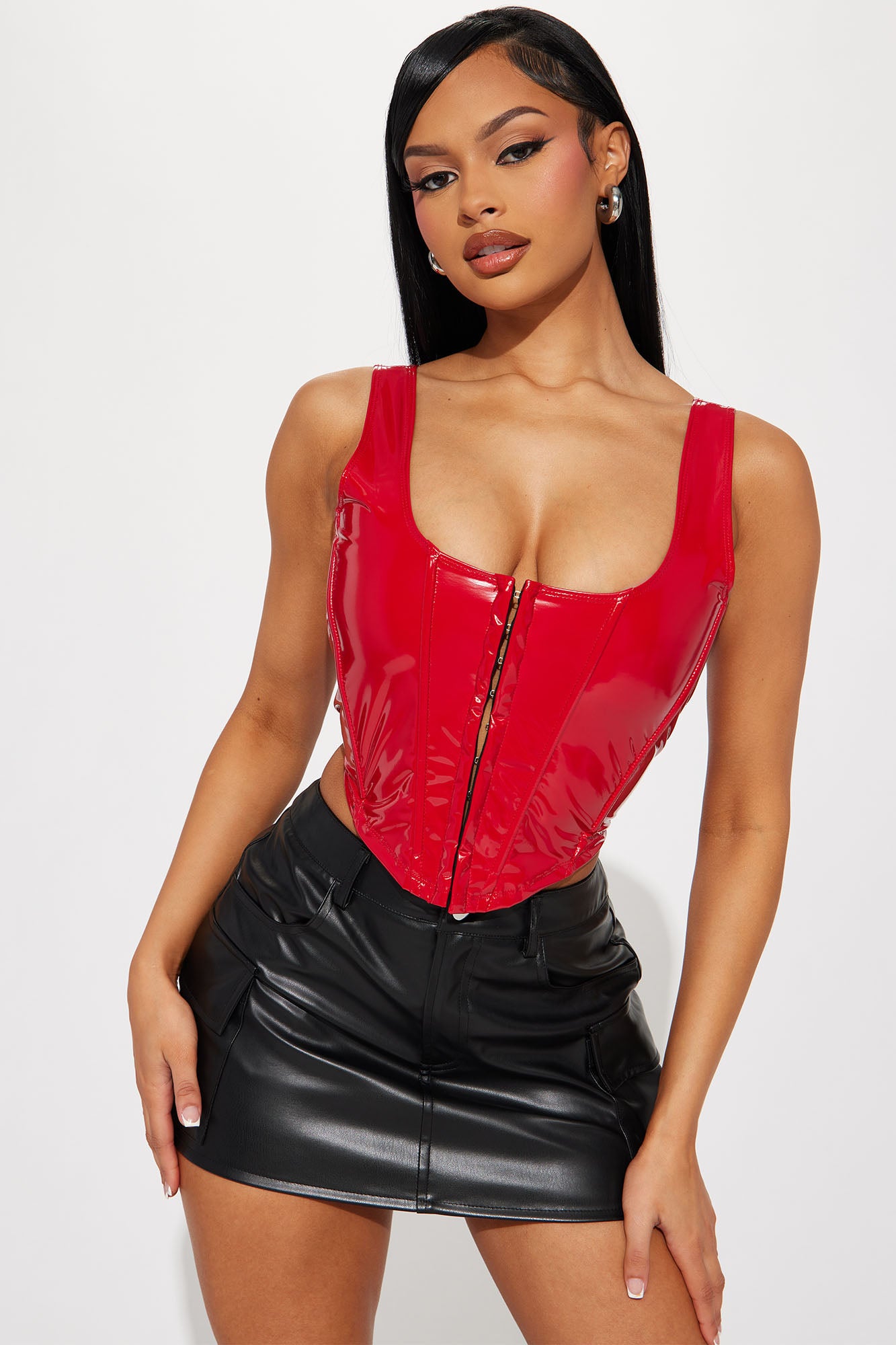 Side Struttin' Faux Leather Corset Top - Red, Fashion Nova, Shirts &  Blouses